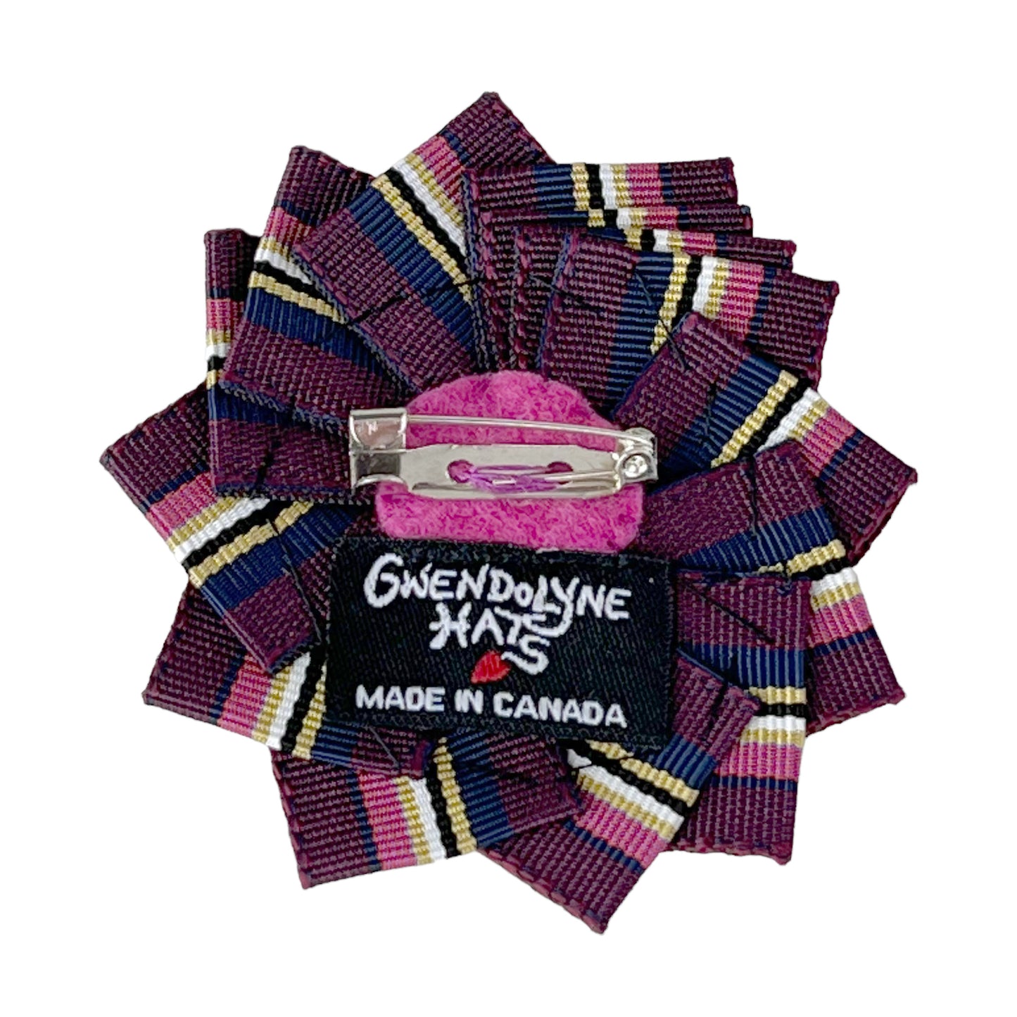 Pink Purple White Cockade Ribbon Brooch 1890 Victorian Silver Luster Button