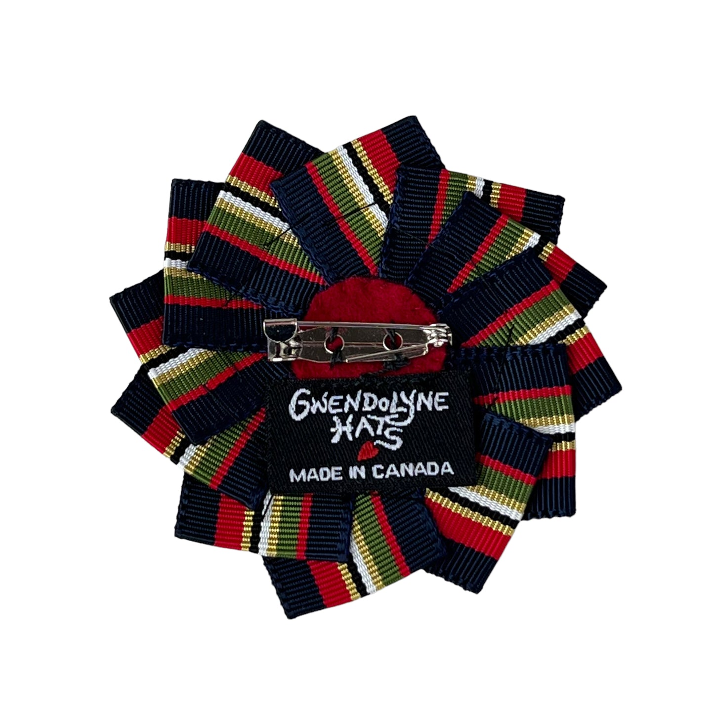 Cockade Ribbon Button Brooch Black Red Green 1890 Victorian Shell Steel Cut Button
