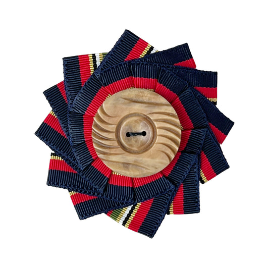 Navy Red 1920 Celluloid Coat Button Cockade Ribbon Brooch