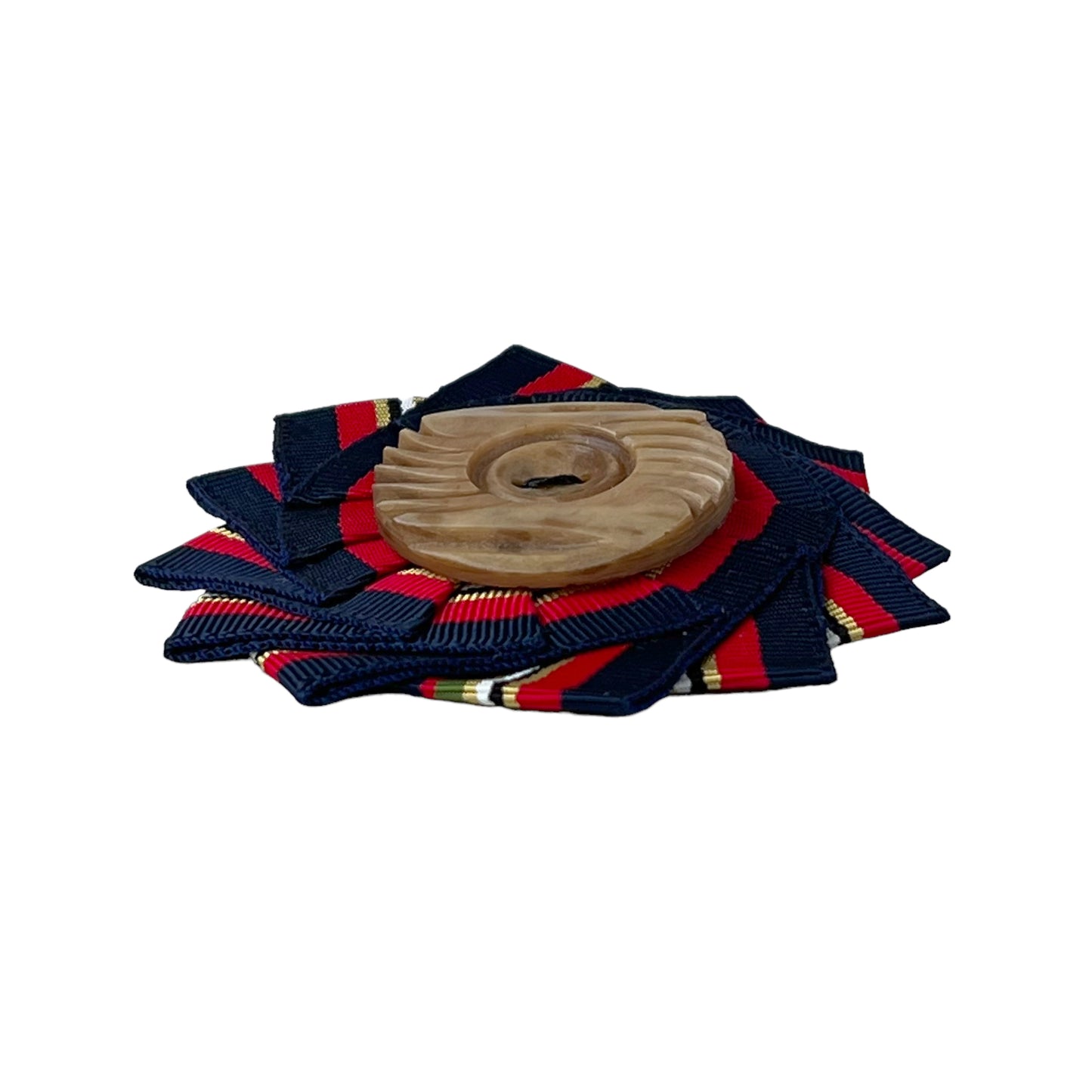 Cockade Ribbon Button Brooch Navy Red 1920 Celluloid Coat Button