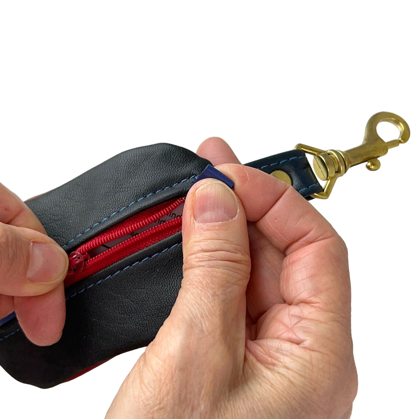 Coin Pod Leather Change Purse Black Red