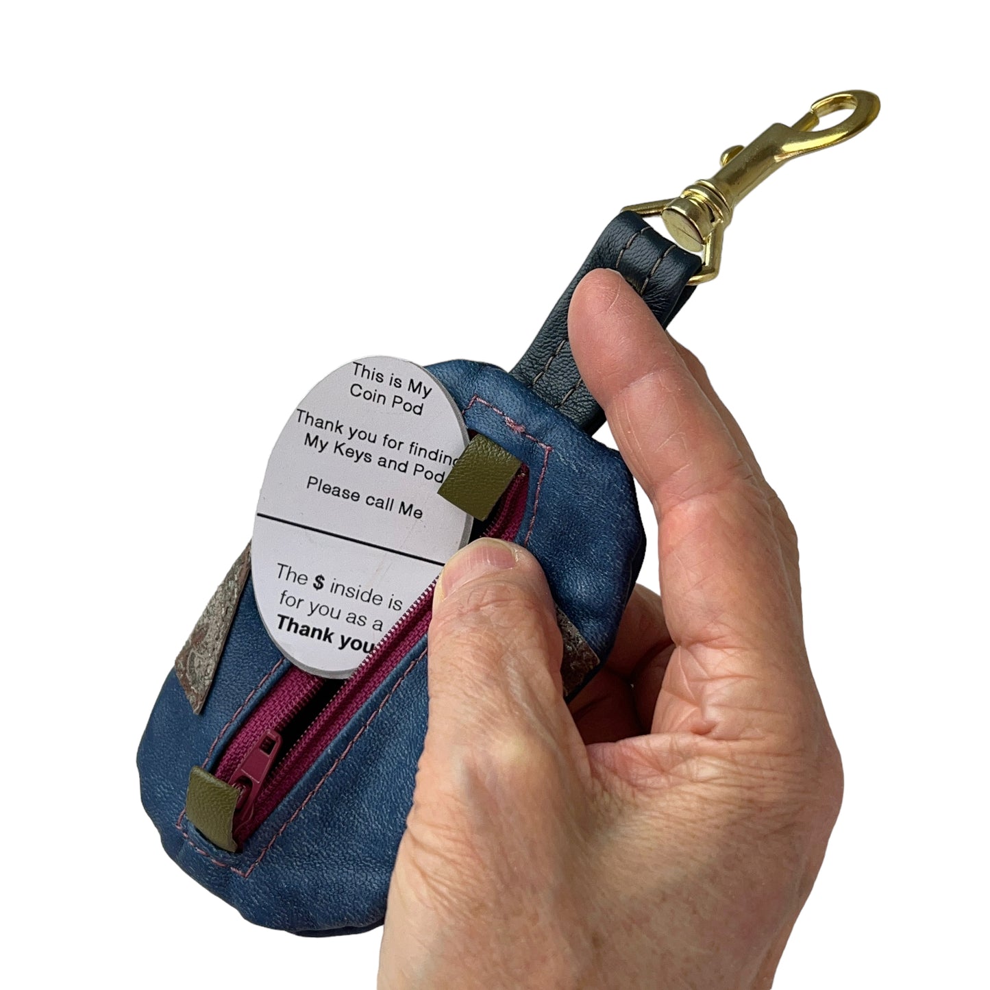 Coin Pod Leather Change Purse Denim Blue