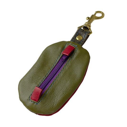 Coin Pod Leather Change Purse Lime Green Red