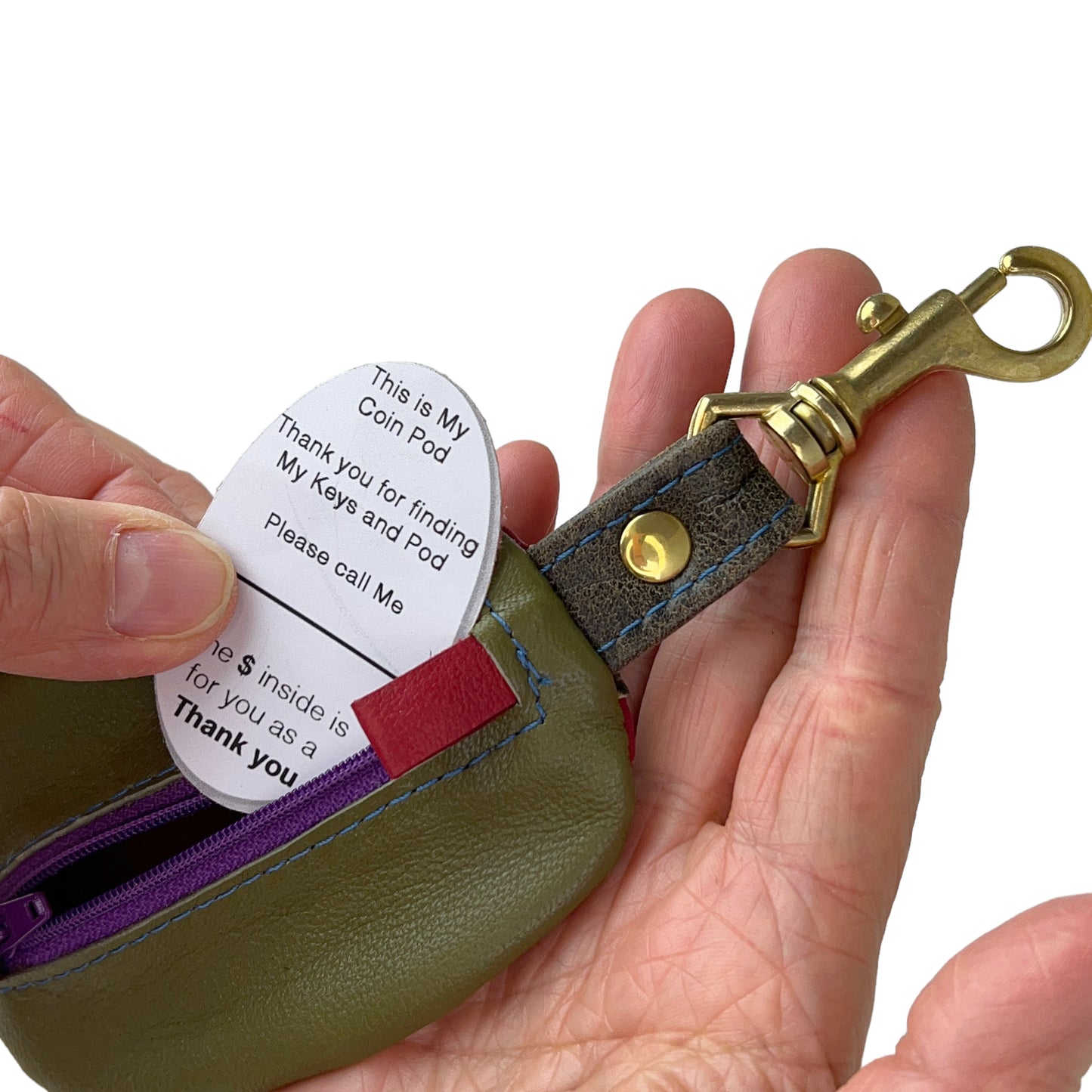 Coin Pod Leather Change Purse Lime Green Red