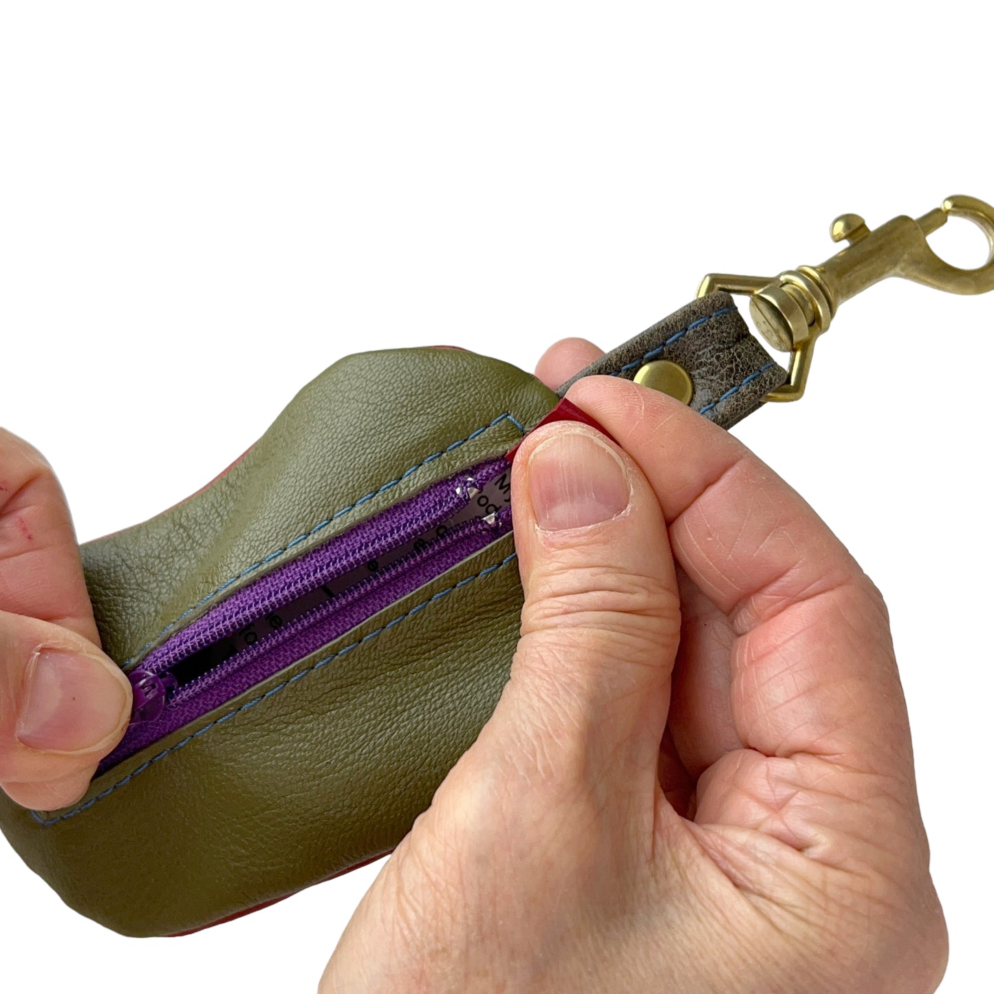 Coin Pod Leather Change Purse Lime Green Red