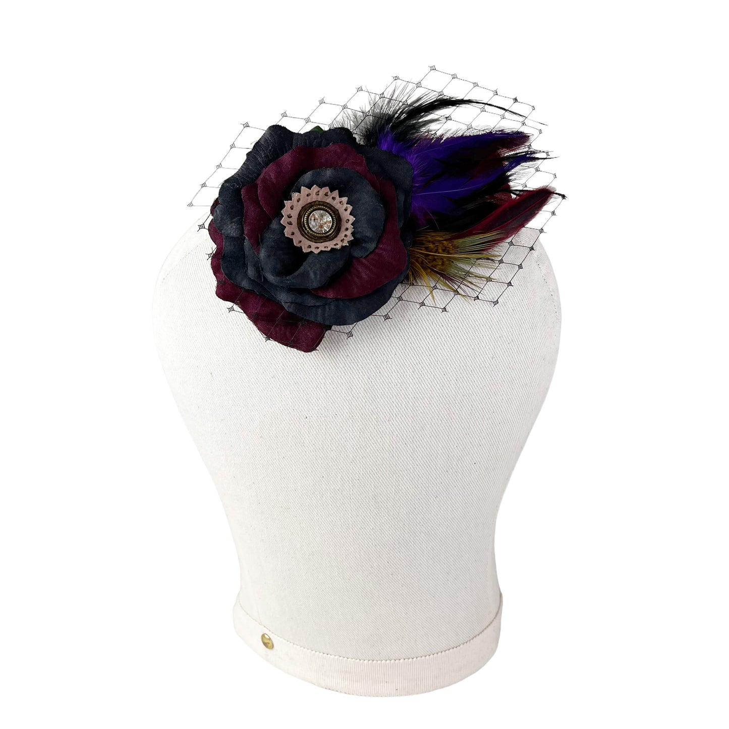 Black Crimson Red Rose Fascinator Hair Clip