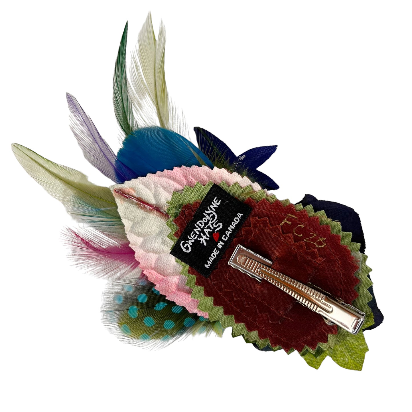 Small Flower Feather Hair Clip Blue Lime Green