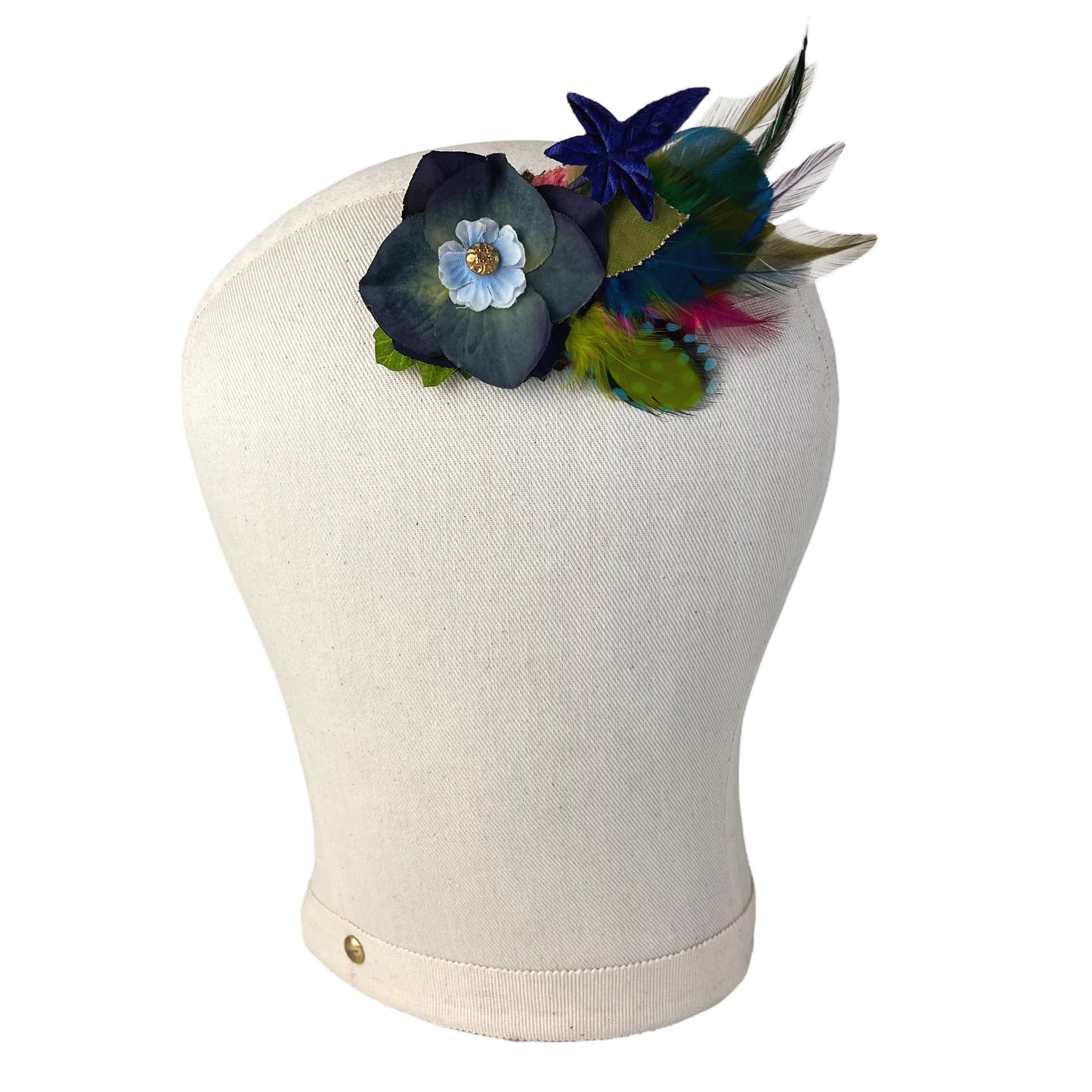 Small Flower Feather Hair Clip Blue Lime Green