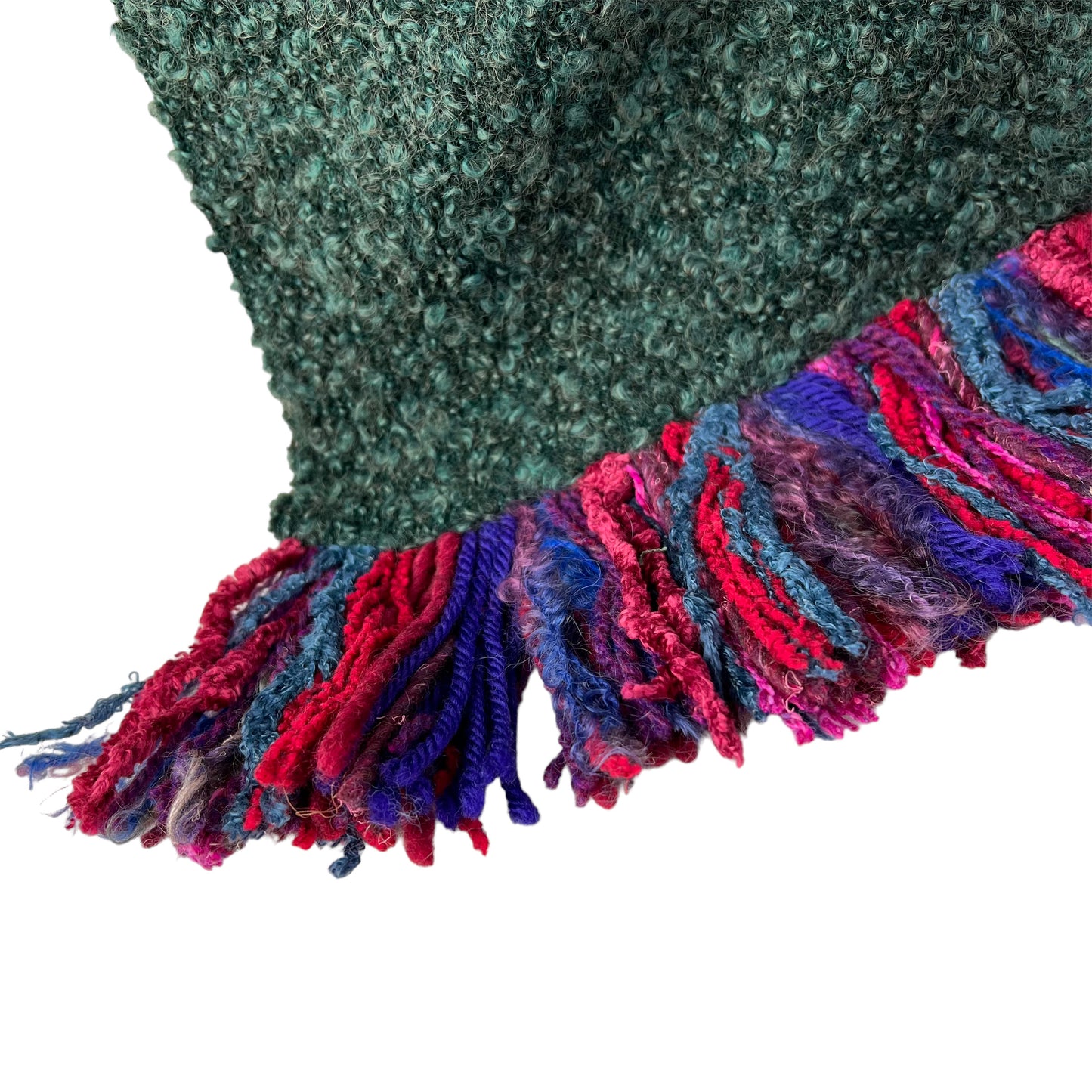 Boucle Double Knit Layer Fringe Scarf Emerald Green