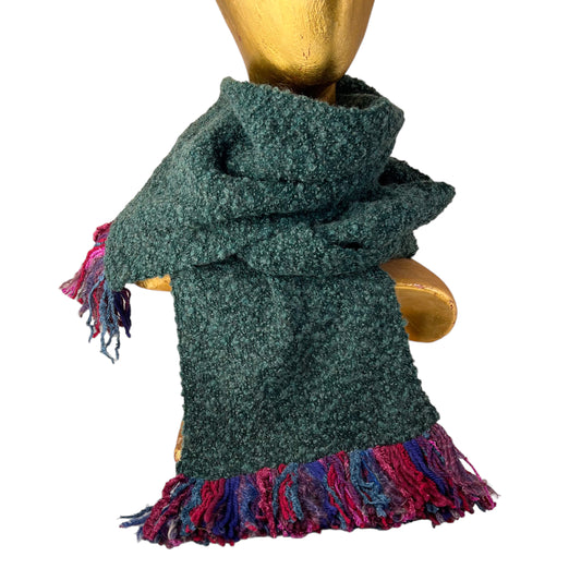 Boucle Double Knit Layer Fringe Scarf Emerald Green