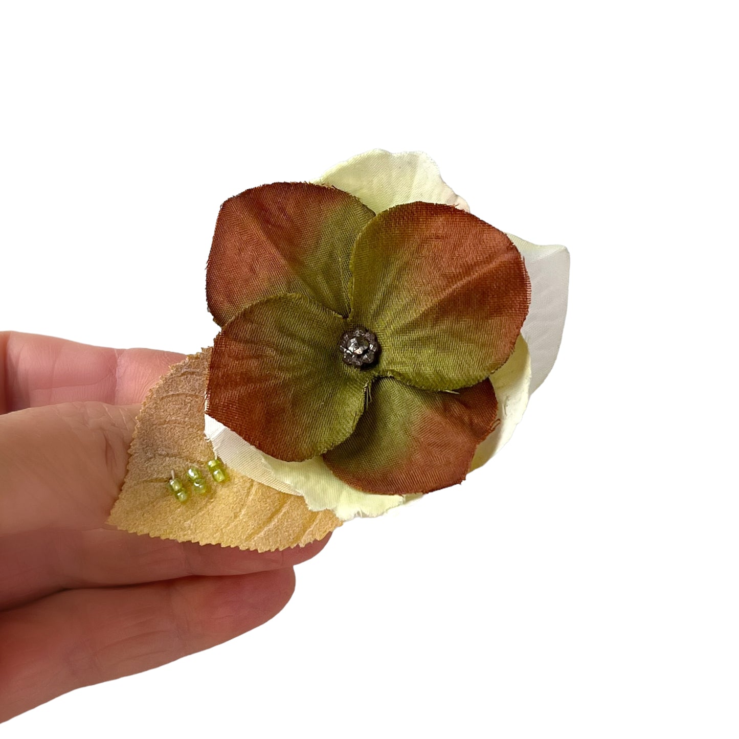 Small Flower Hat Clip Earthy Gold Tan Ivory