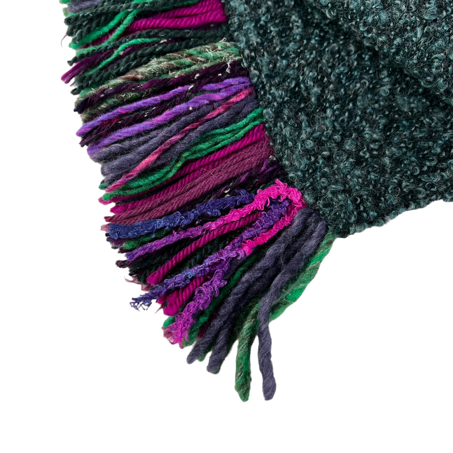 Boucle Double Knit Layer Fringe Scarf Emerald Green 2