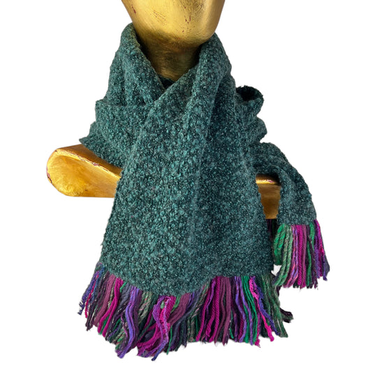 Boucle Double Knit Layer Fringe Scarf Emerald Green 2