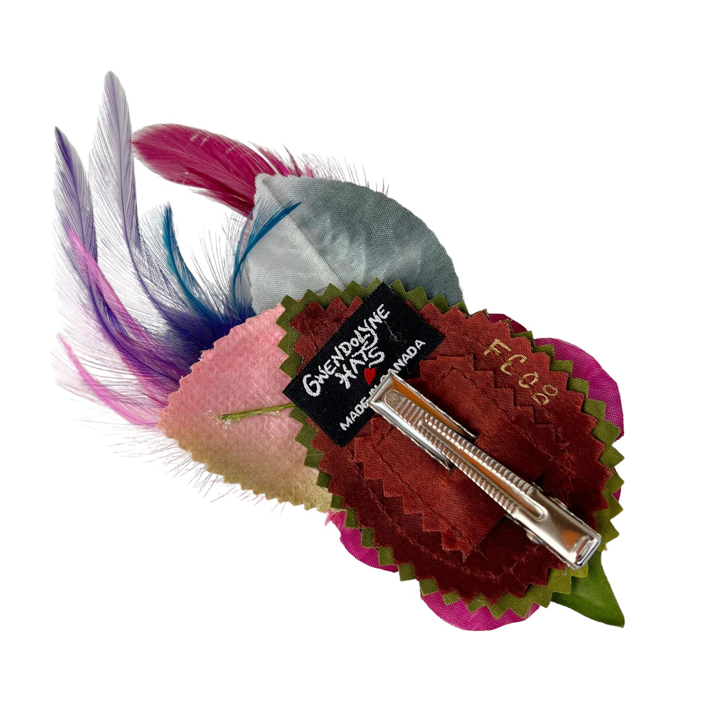 Small Flower Feather Button Hair Clip Pink Blue