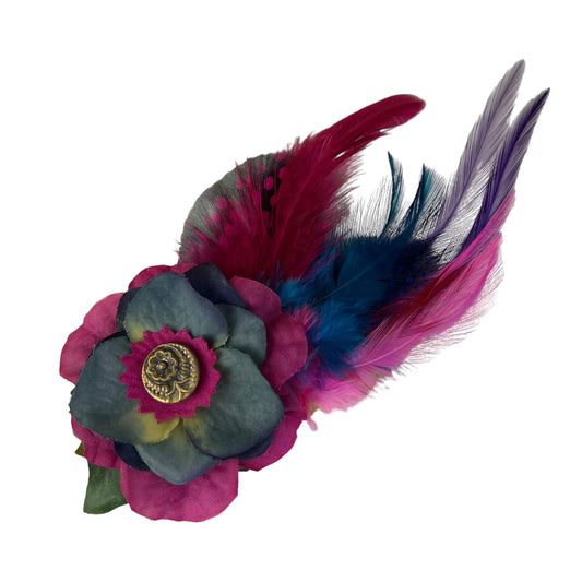 Small Flower Feather Button Hair Clip Pink Blue