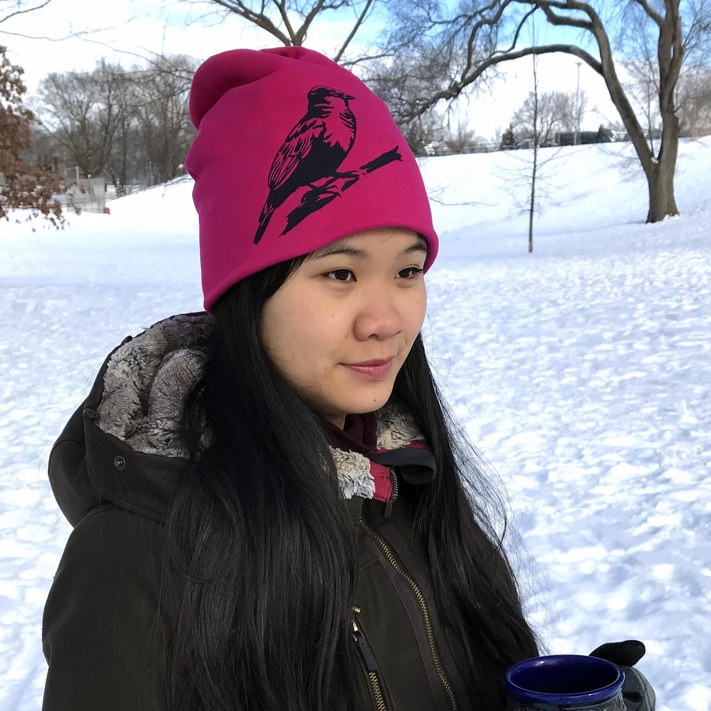 Sparrow Slouchy Bird Toque Hat Fuchsia Red