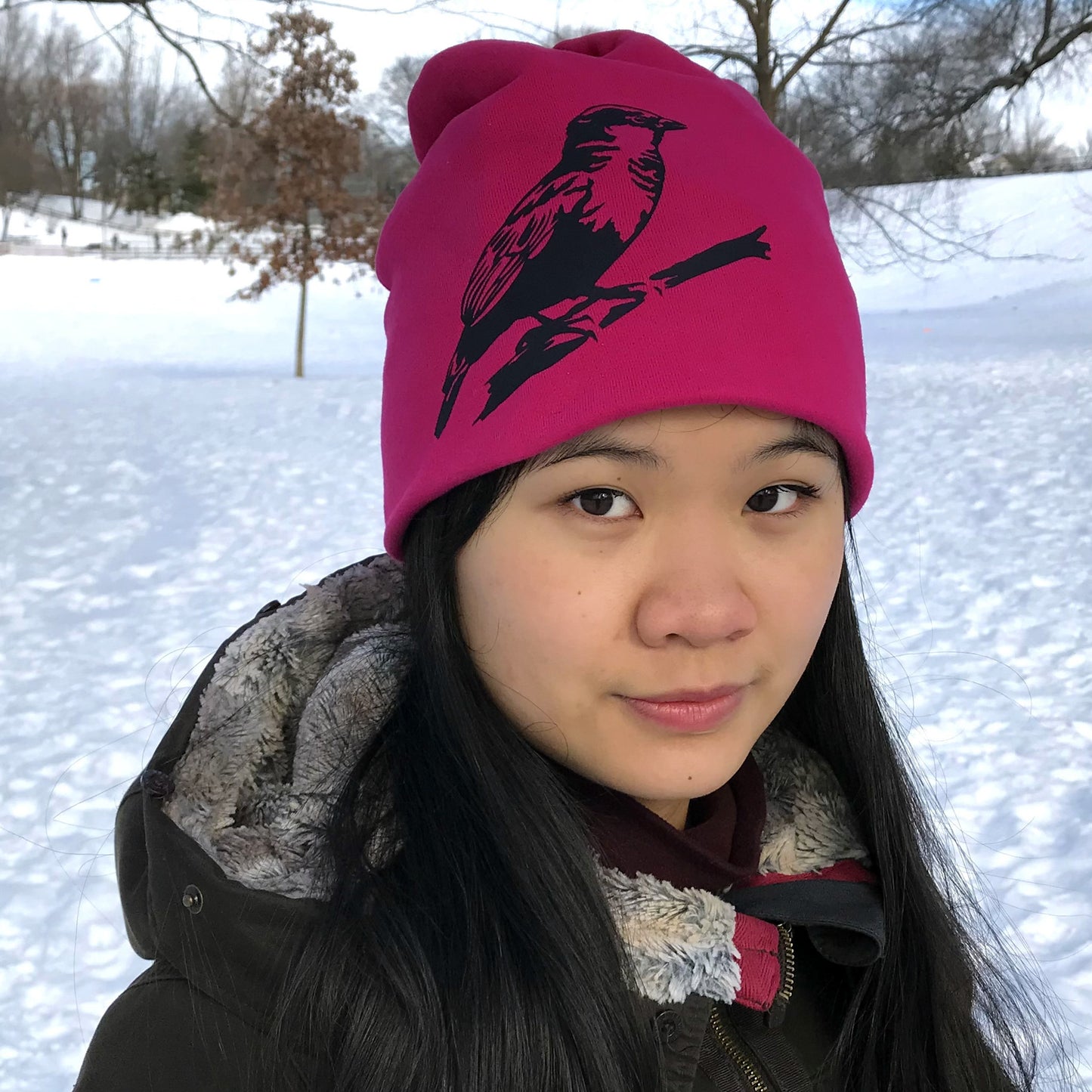 Sparrow Slouchy Bird Toque Hat Fuchsia Red