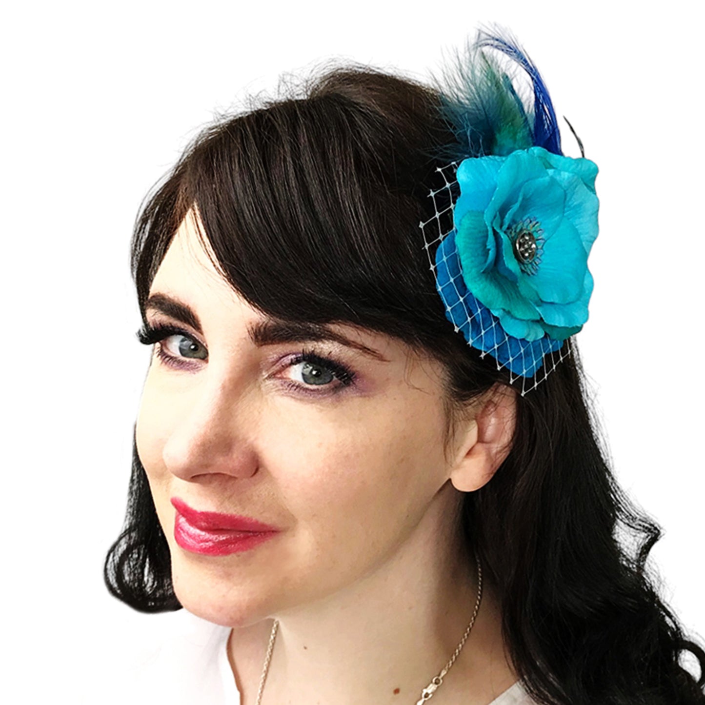 Blue Turquoise Rose Fascinator Clip