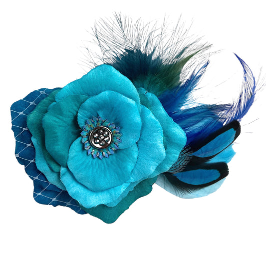 Blue Turquoise Rose Fascinator Clip