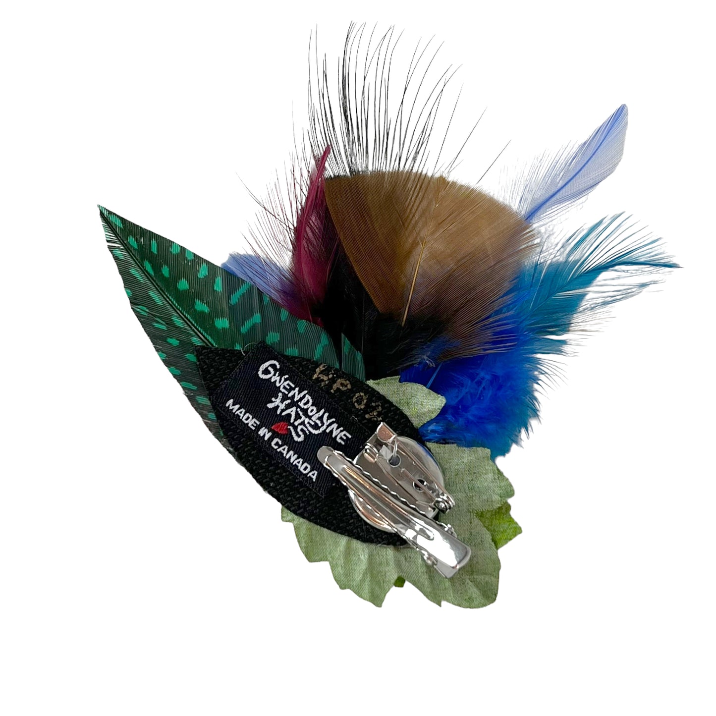 Feather Button Brooch Clip Red Blue