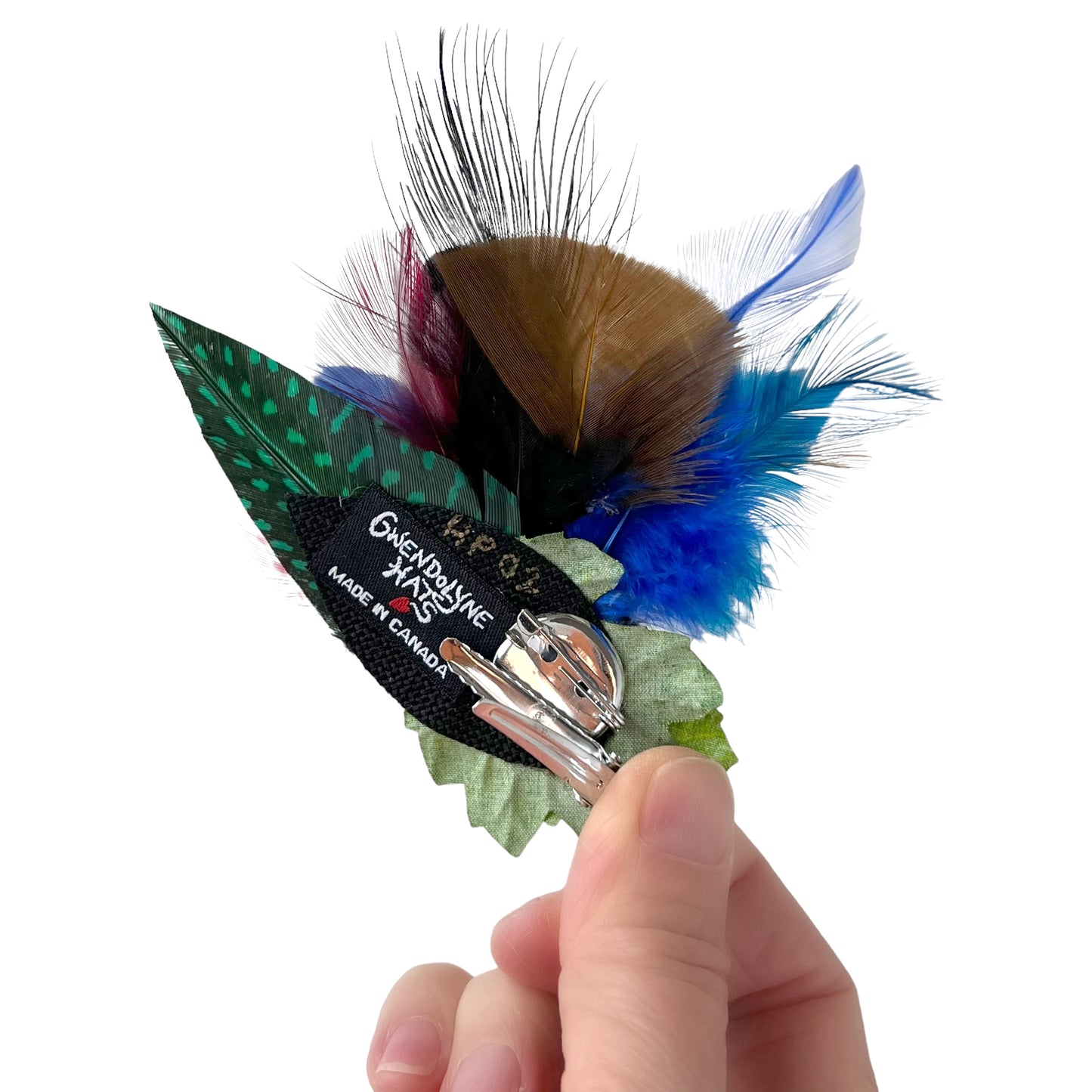 Feather Button Brooch Clip Red Blue