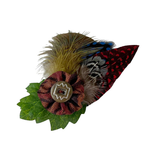 Feather Button Brooch Clip Rust Gold