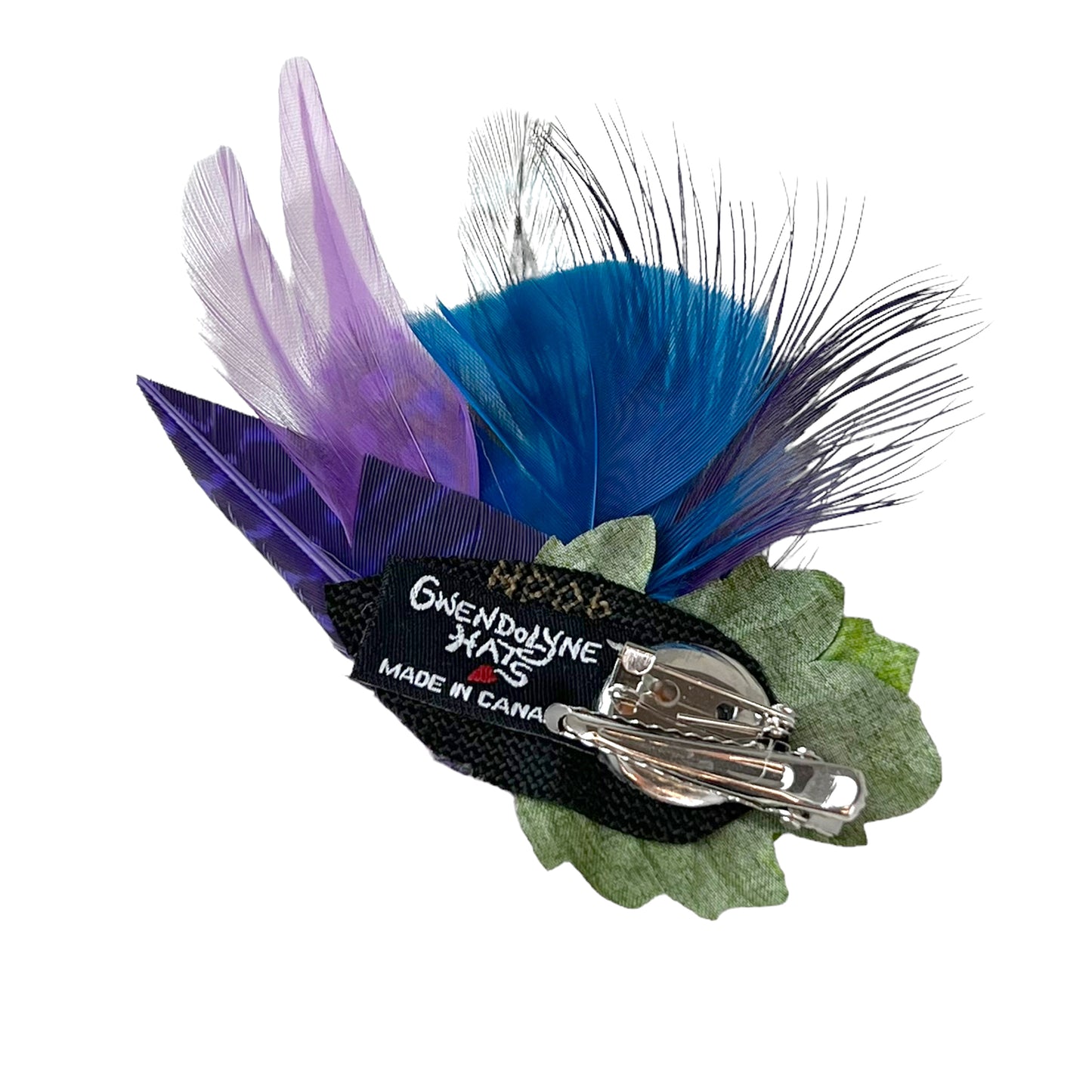 Feather Button Brooch Clip Purple