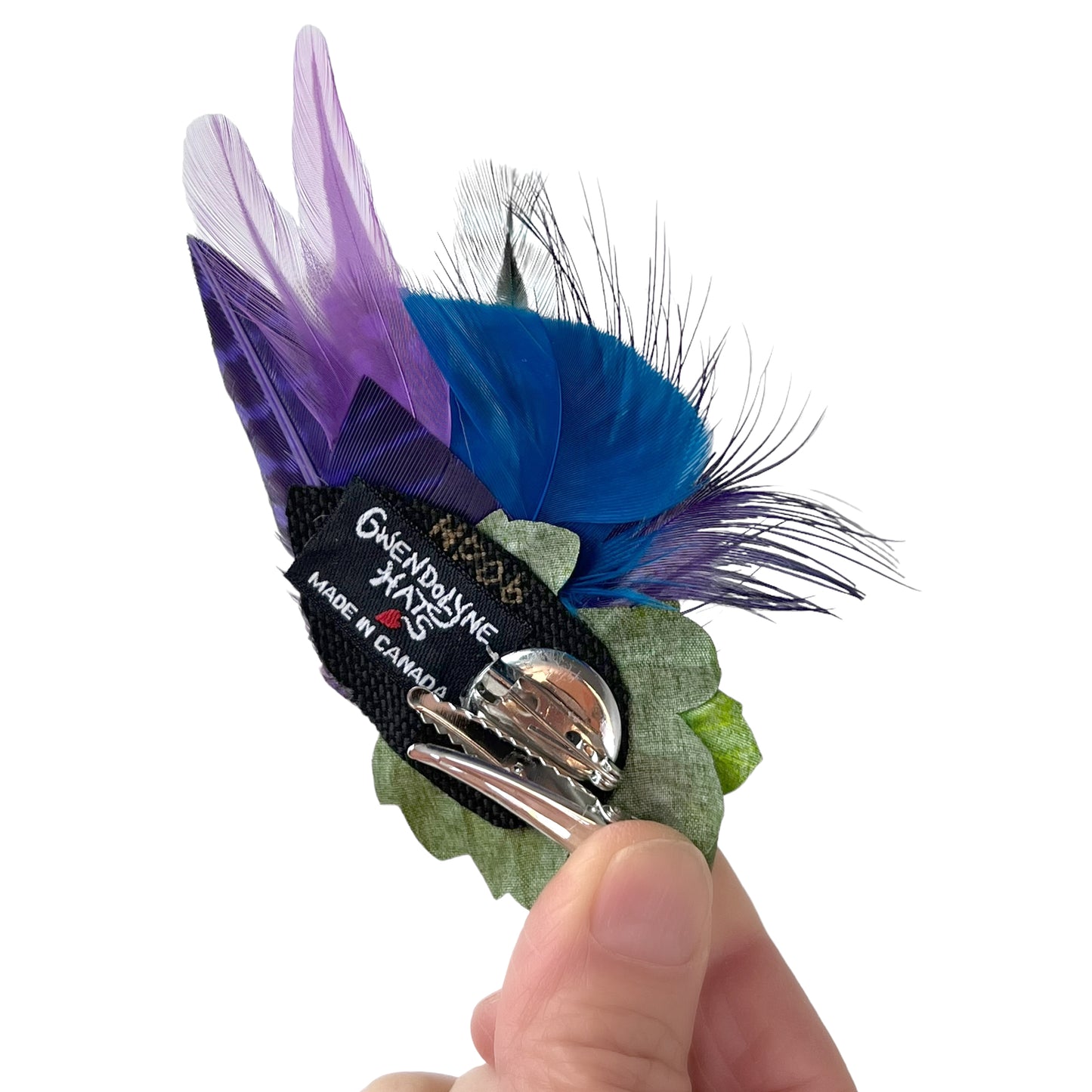 Feather Button Brooch Clip Purple