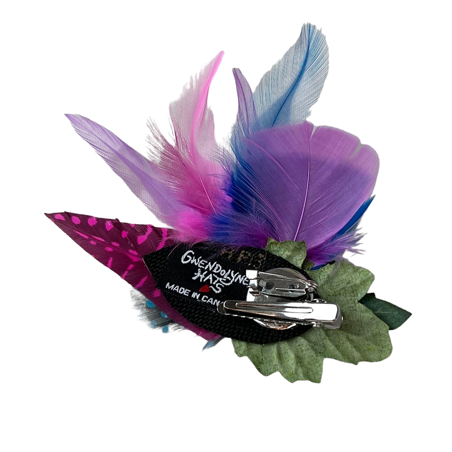 Feather Button Brooch Clip Pink Blue Polkadots