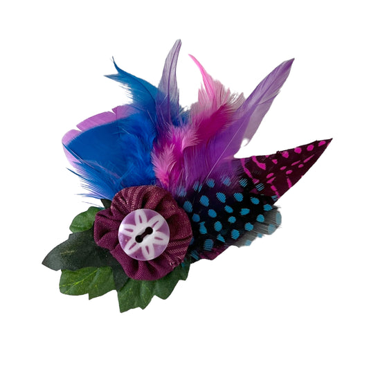 Feather Button Brooch Clip Pink Blue Polkadots