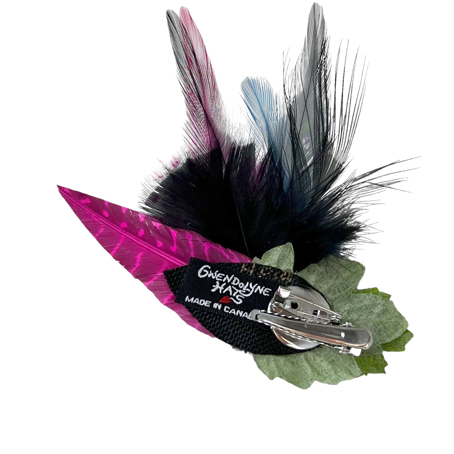 Feather Button Brooch Clip Blue Hot Pink Polkadots