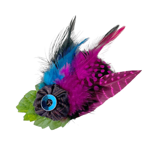 Feather Button Brooch Clip Blue Hot Pink Polkadots