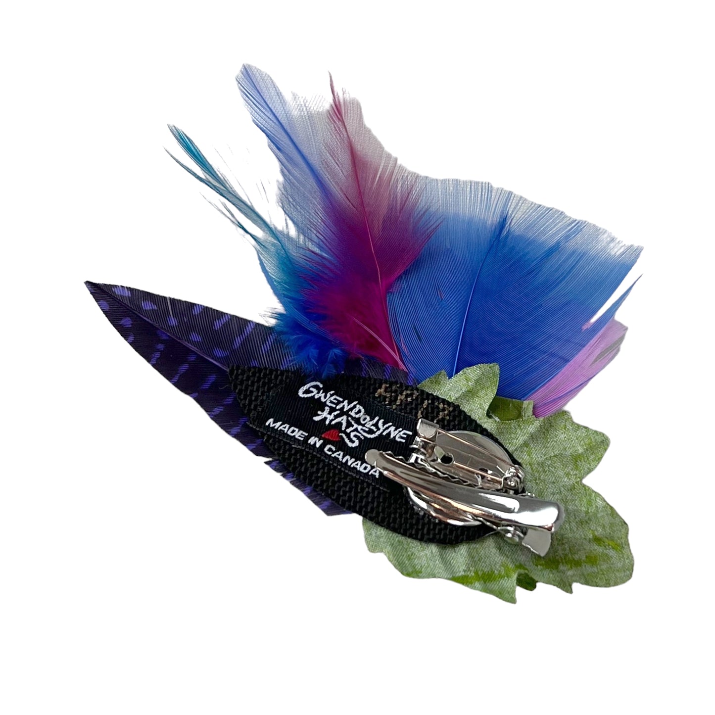 Feather Button Brooch Clip Blue Polkadots