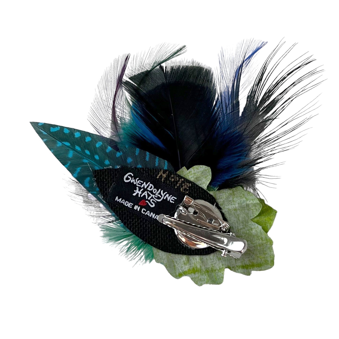 Feather Button Brooch Clip Purple Blue Polkadots