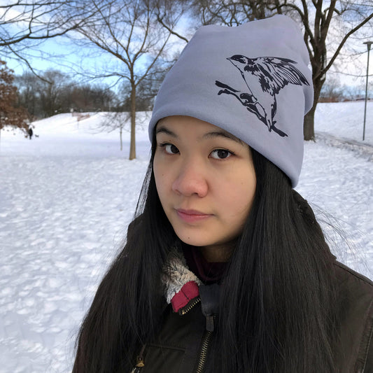 Wings Up Slouchy Bird Toque Hat Grey Blue