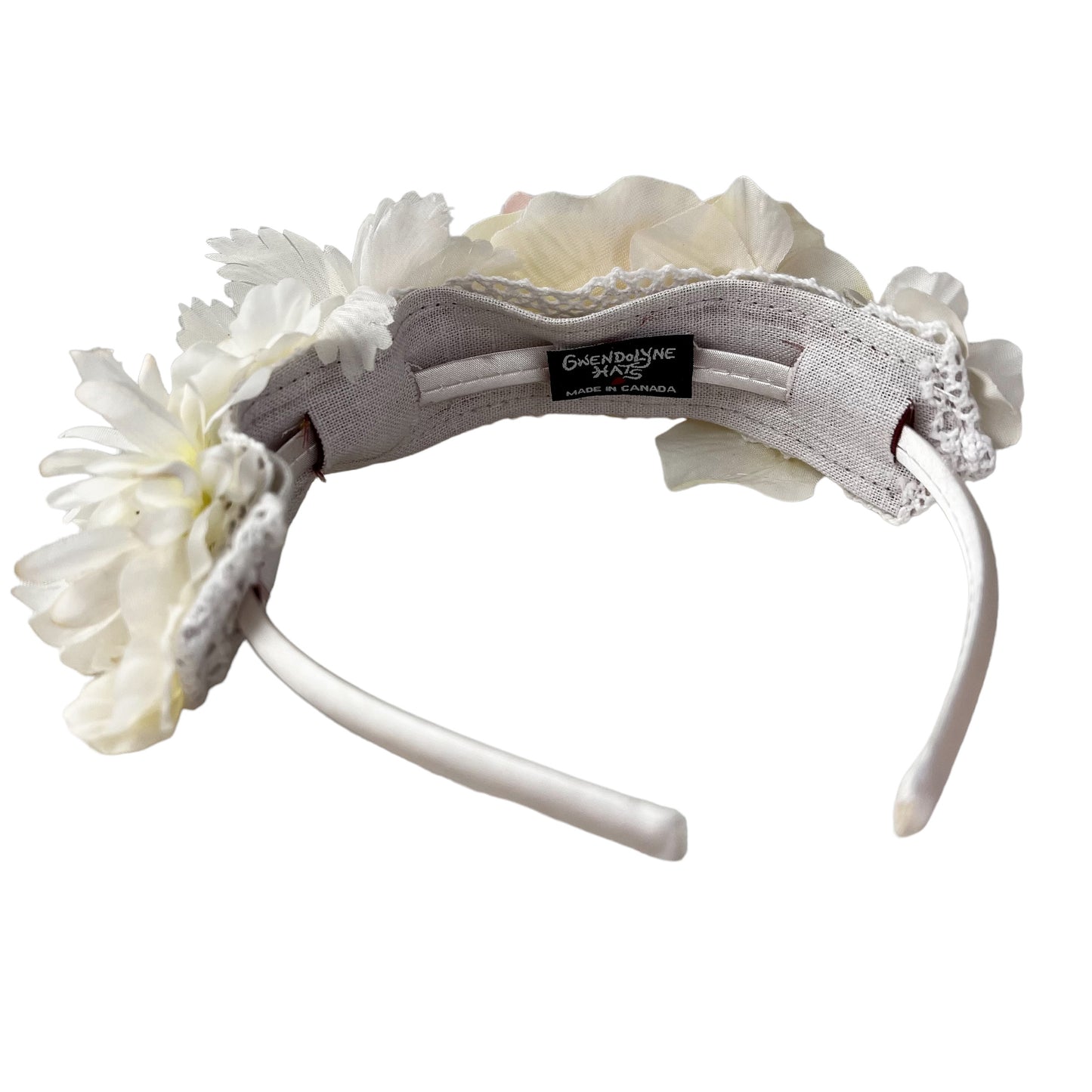 Girls Floral Hairband Pastel Peach Rose white flower Tiara