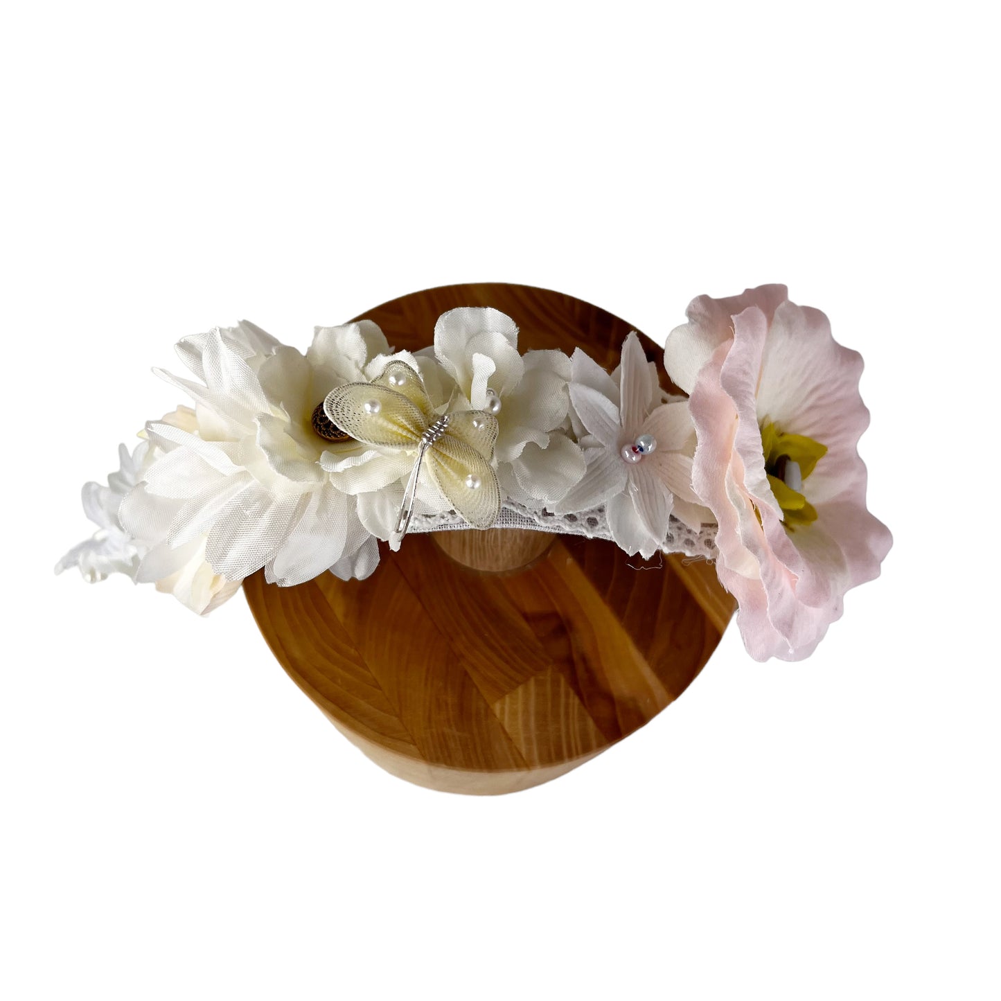 Girls Floral Hairband Pastel Peach Rose with Butterfly Crown