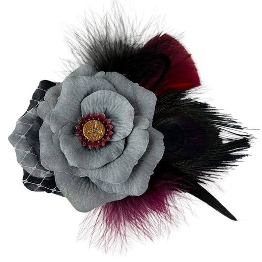 Grey Black Rose Fascinator Clip