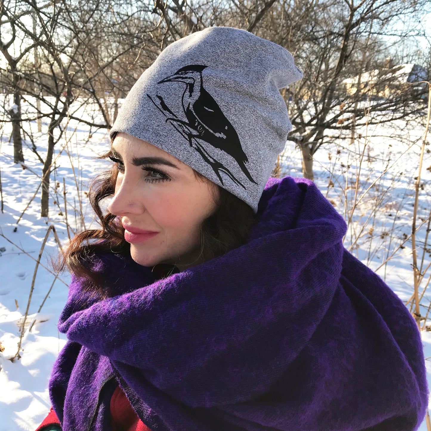 Pileated Woodpecker Slouchy Bird Toque Hat Grey