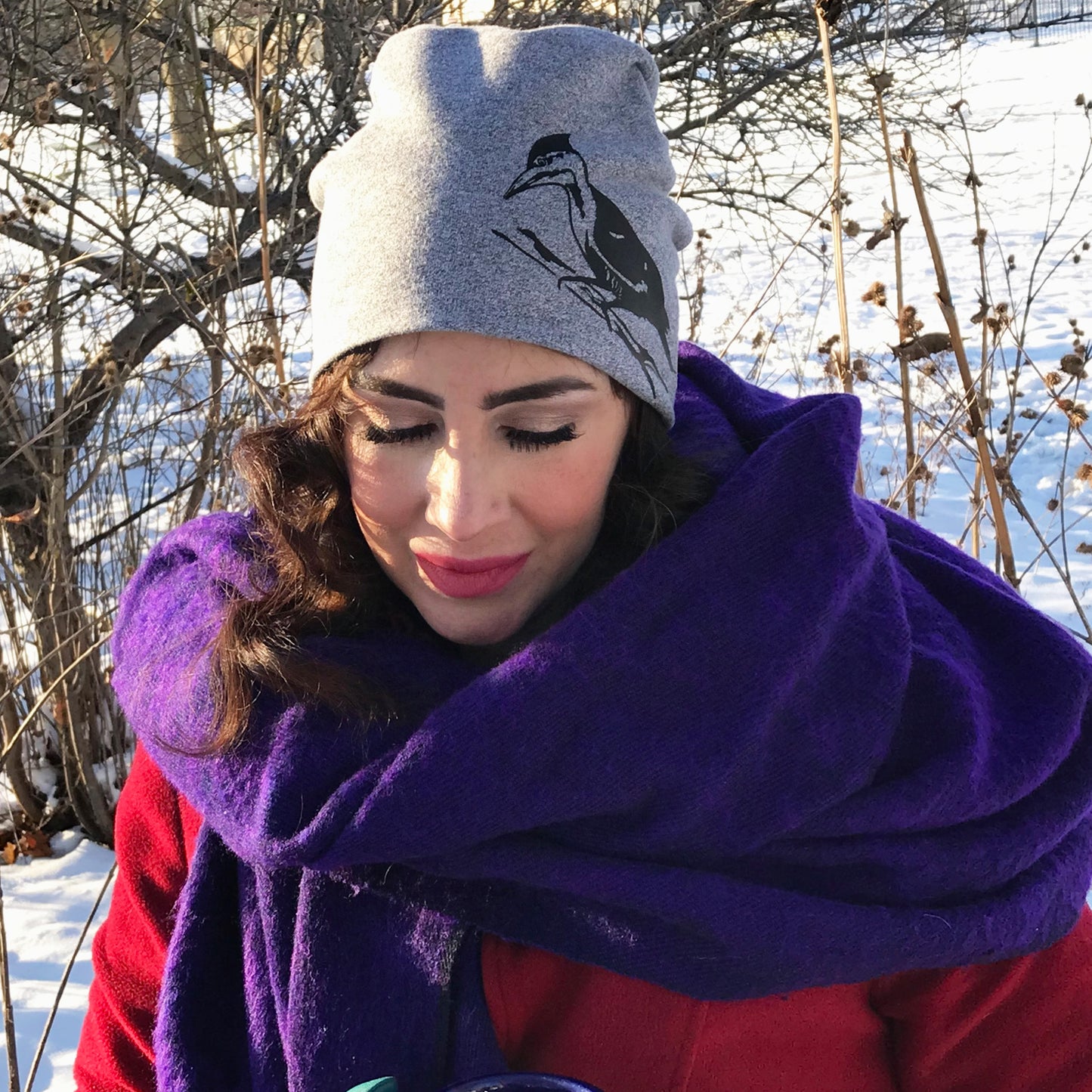 Pileated Woodpecker Slouchy Bird Toque Hat Grey