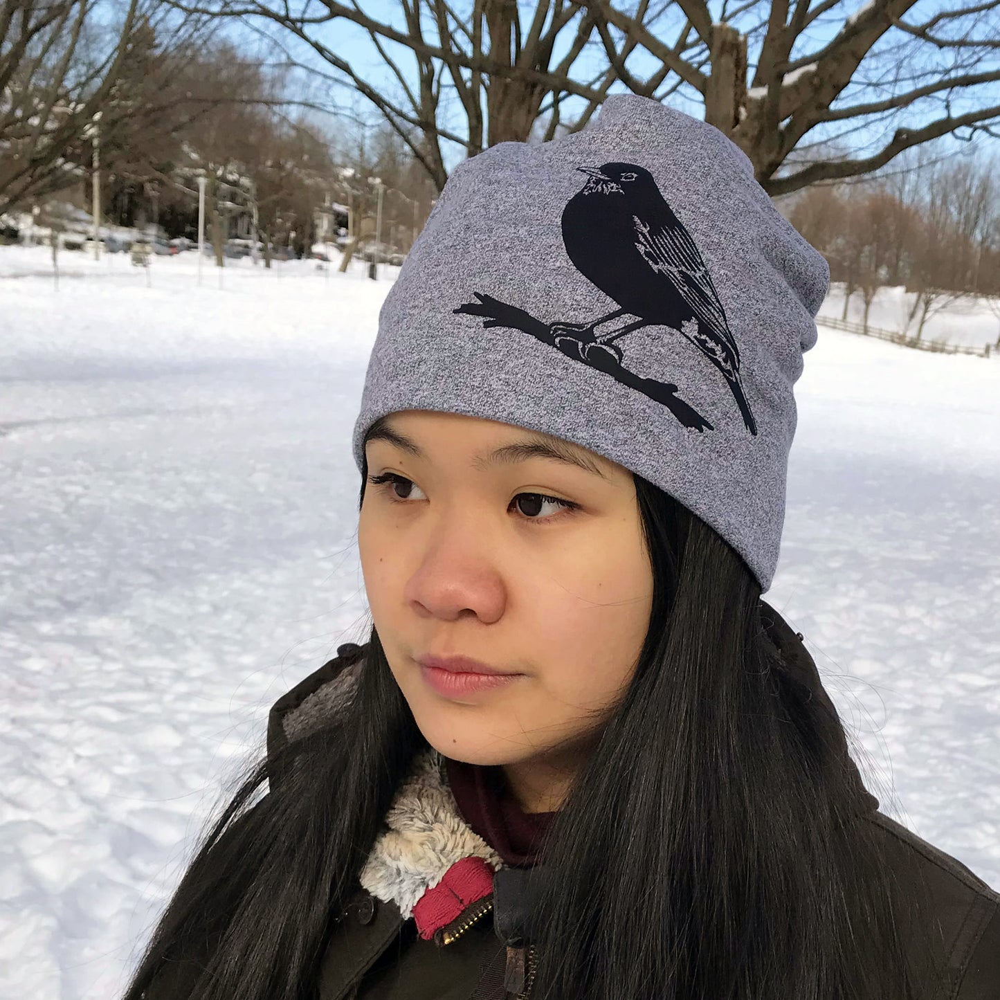 Robin Slouchy Bird Toque Hat Heather Grey