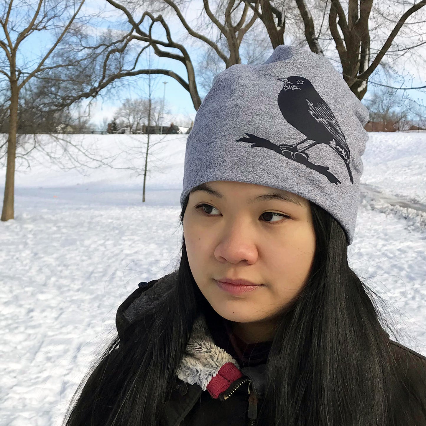 Robin Slouchy Bird Toque Hat Heather Grey