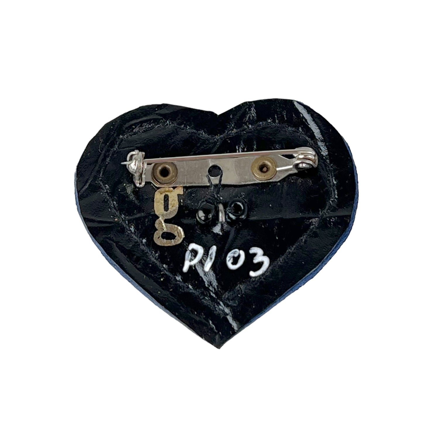 Heart Leather Button Brooch Purple Blue