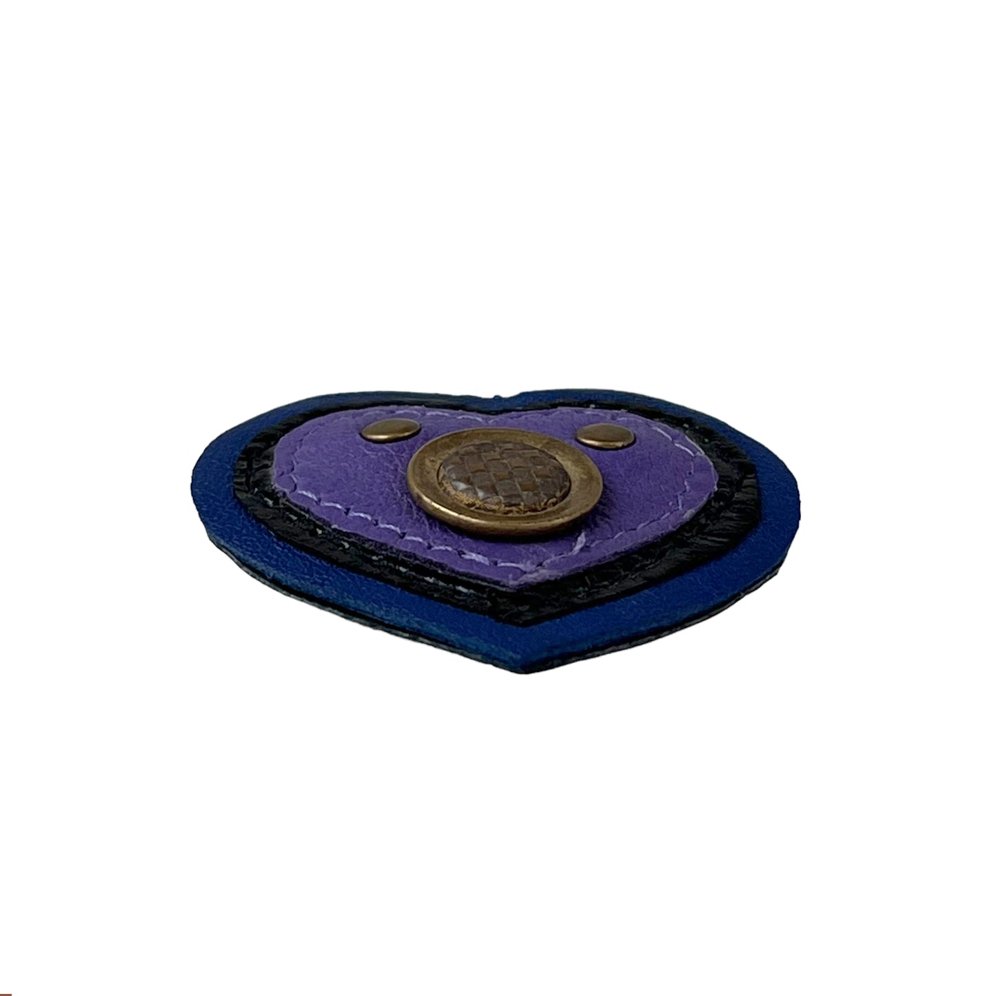 Heart Leather Button Brooch Purple Blue