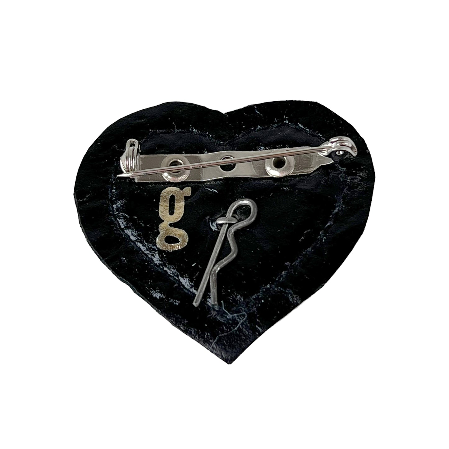 Heart Leather Button Brooch Red White