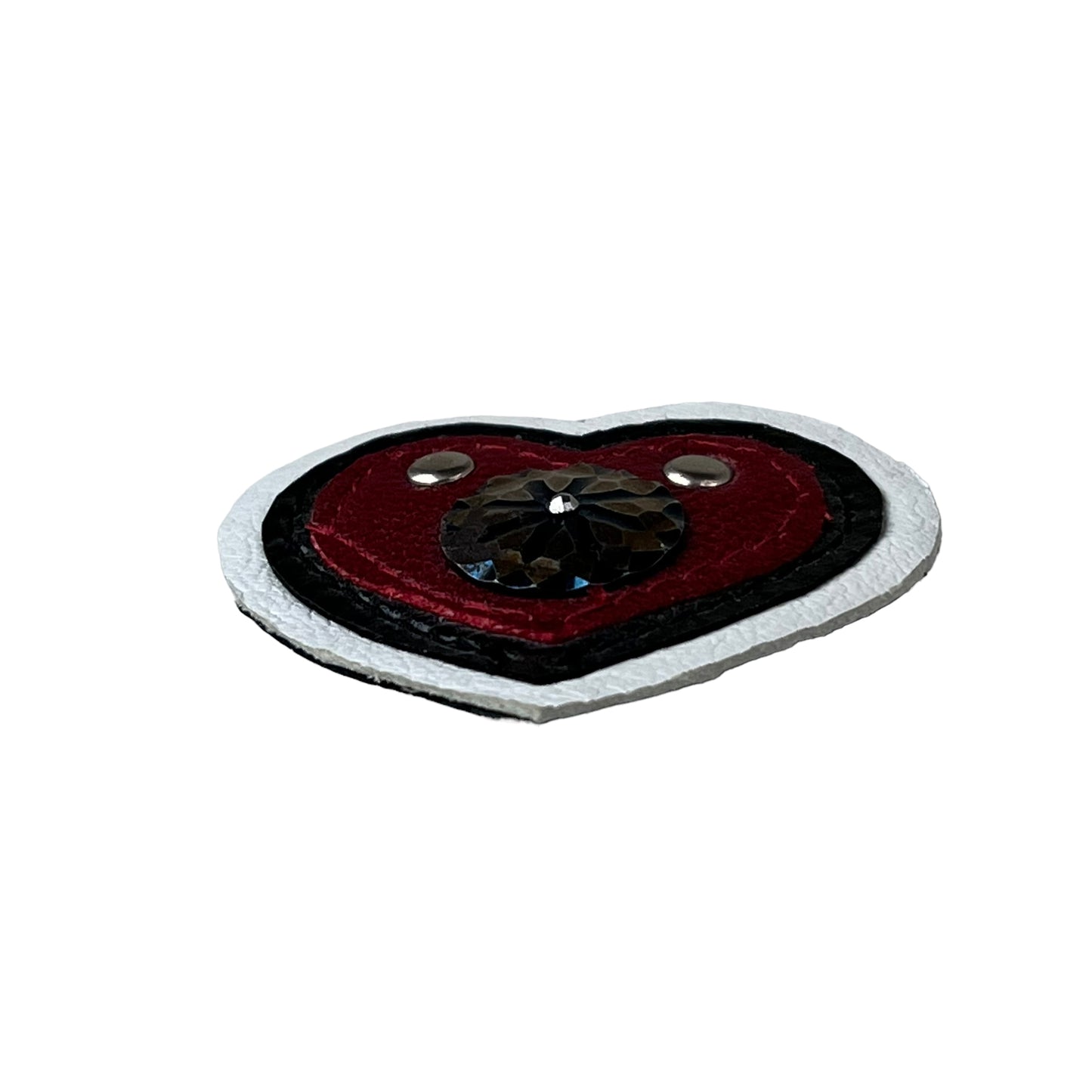 Heart Leather Button Brooch Red White