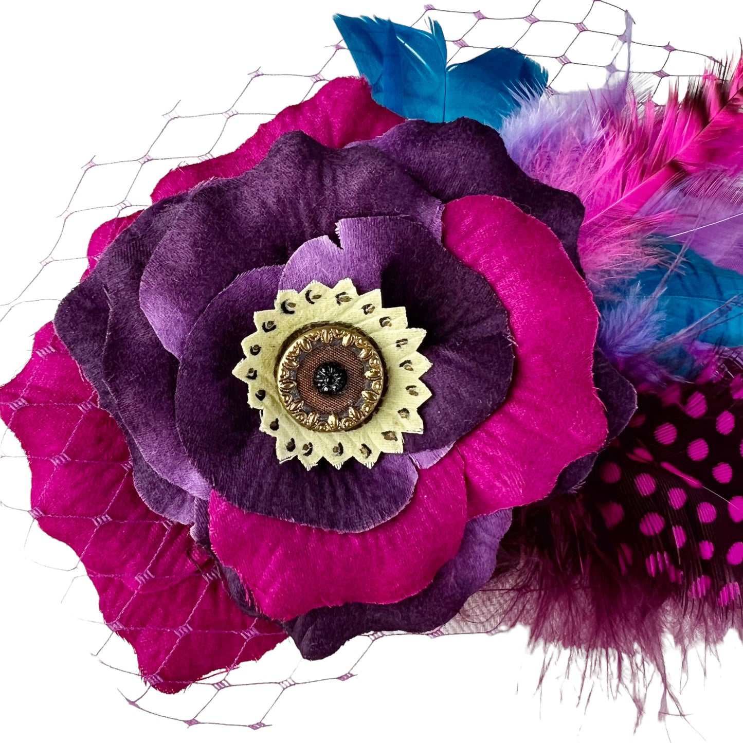 Hot Pink  PurpleRose Feather Fascinator Clip