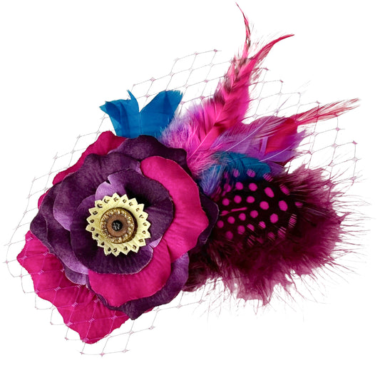 Hot Pink  PurpleRose Feather Fascinator Clip