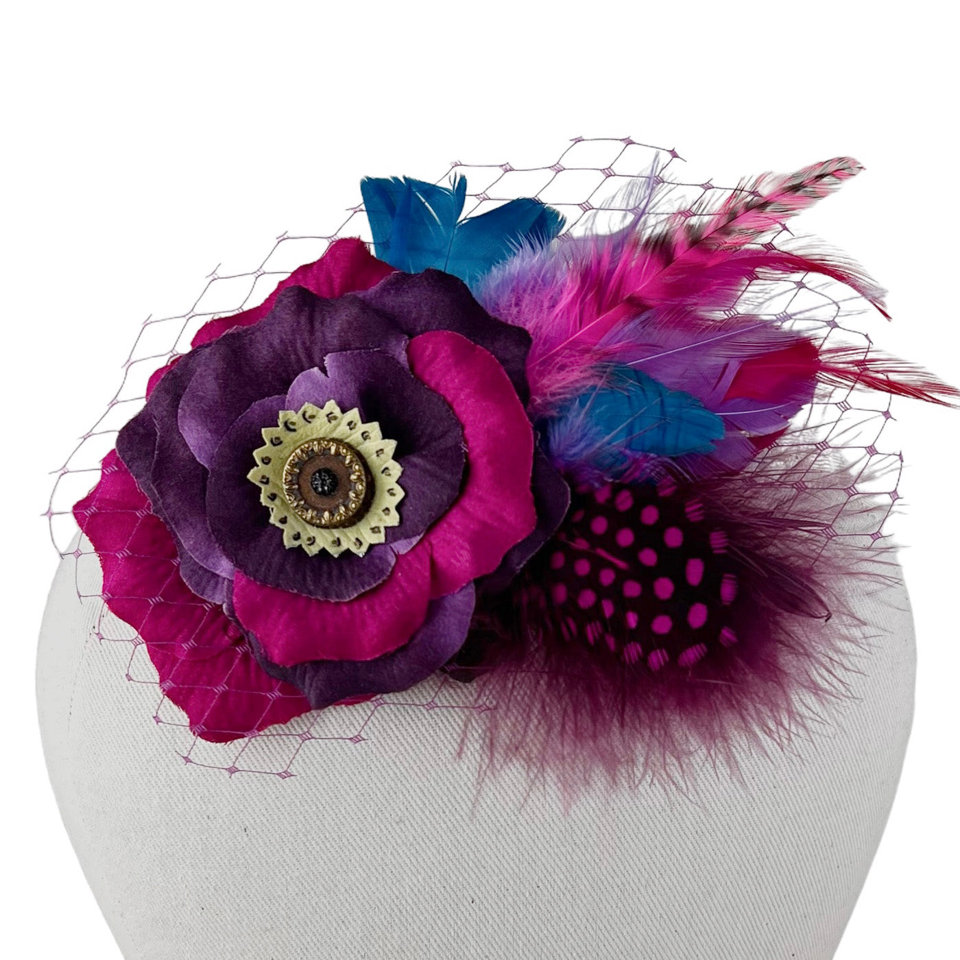 Hot Pink  PurpleRose Feather Fascinator Clip