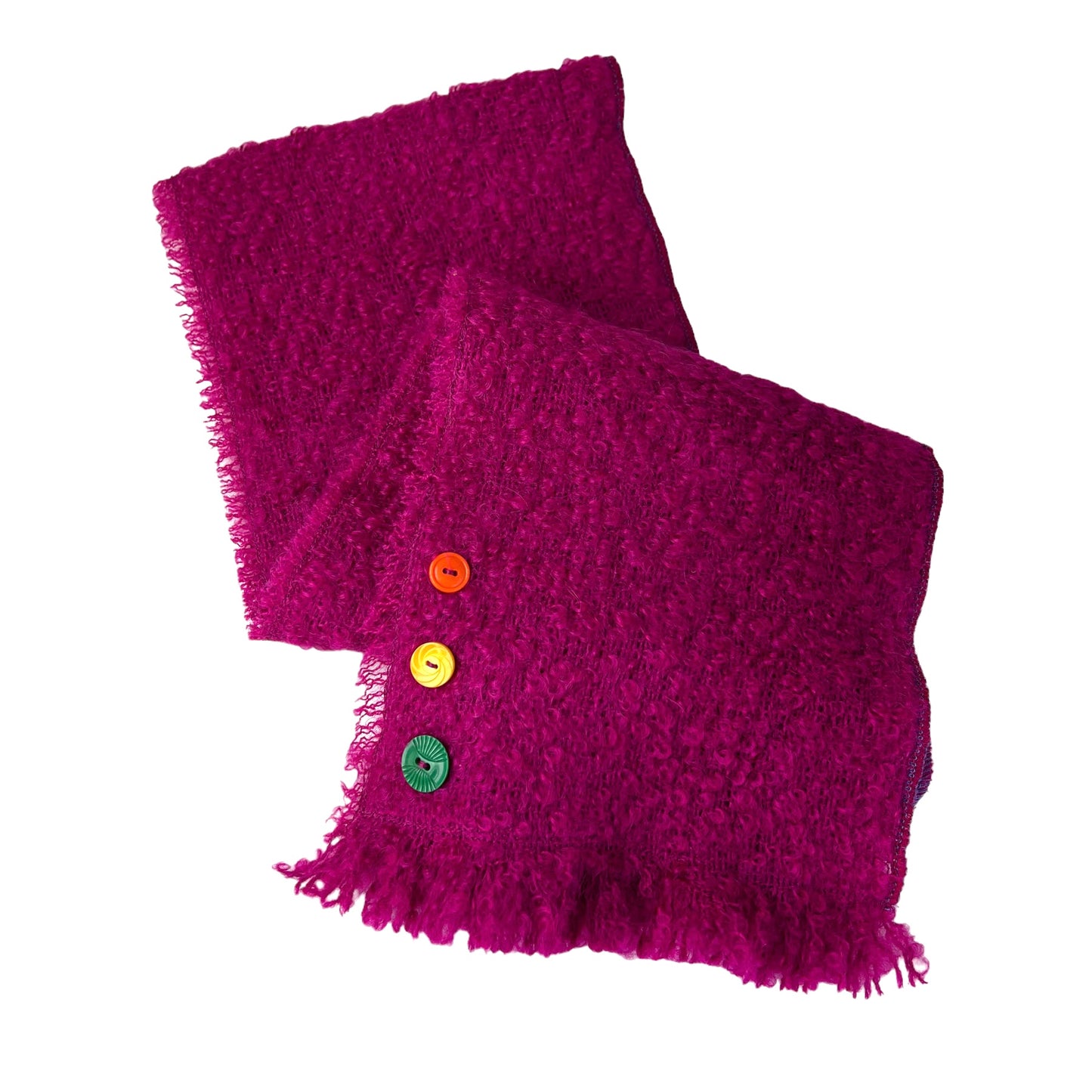 Hot Pink Fushia Boucle Weave Fringe with Buttons Scarf